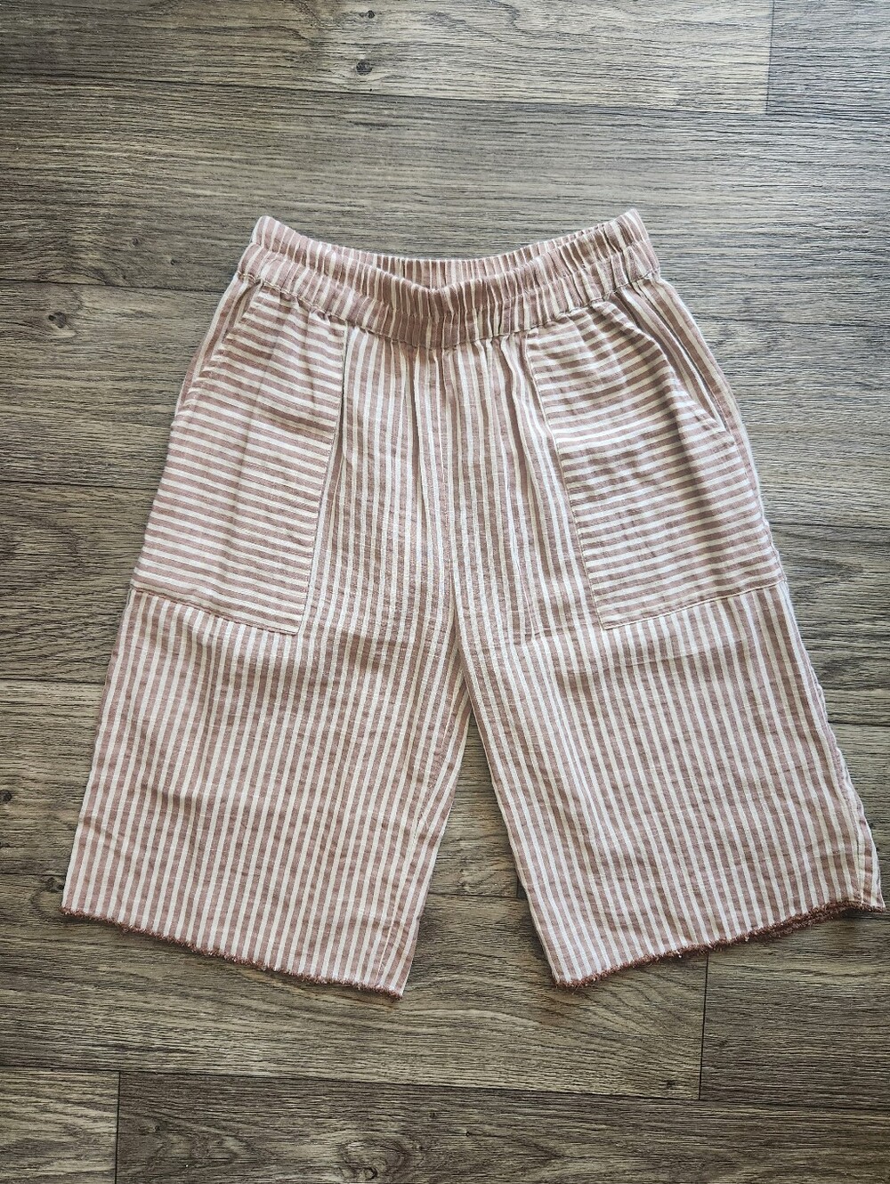 Y2K Striped Long Bermuda Surfer Shorts Size Medium Brown White